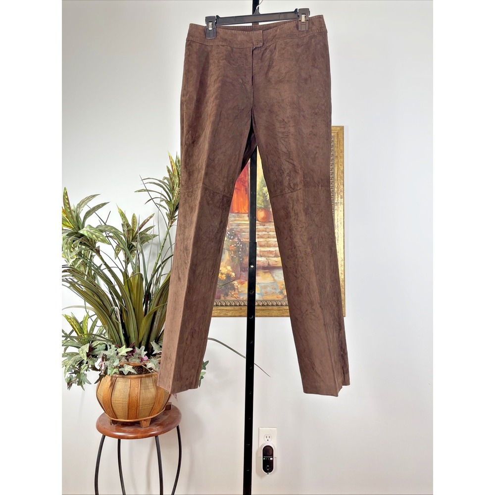 Siena Studio Women Size 8 Brown 100% Leather Suede Pants Straight Leg Lined